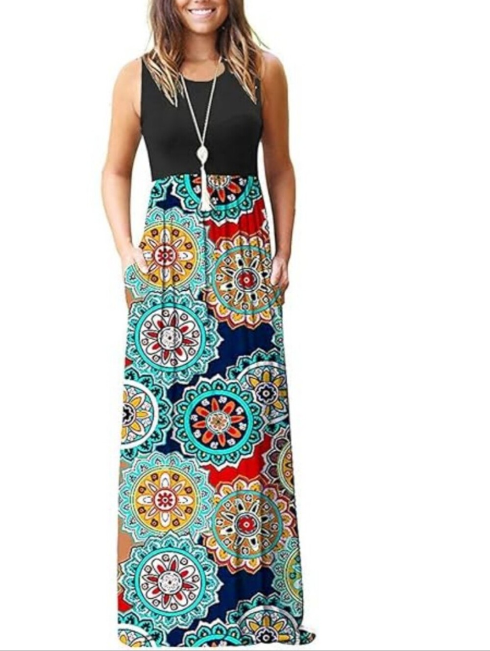 Rue21 Black Tank Dress with Teal, Orange and Pink Medallion Skirt